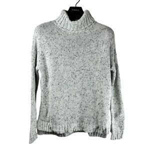 MARINE LAYER Women's Sustainable Ivory Folded Turtleneck Sweater Navy Accents XS